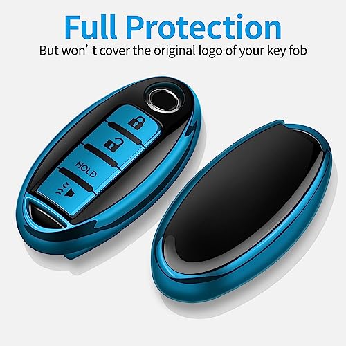 Tukellen Compatible with Nissan Key Fob Cover Soft TPU Key Case for Infiniti X-Trail Rogue Altima Quest Pathfinder Sentra Patrol CIMA Fuga Armada Teana Murano 4 Buttons Key Shell-Blue - Image 3