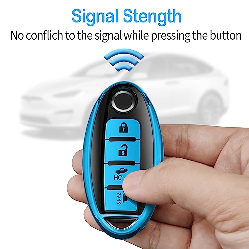 Tukellen Compatible with Nissan Key Fob Cover Soft TPU Key Case for Infiniti X-Trail Rogue Altima Quest Pathfinder Sentra Patrol CIMA Fuga Armada Teana Murano 4 Buttons Key Shell-Blue - Image 5