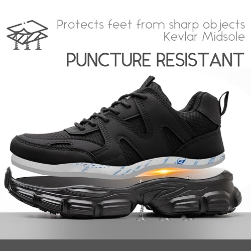COOU Black Safety Shoes for Women Steel Toe Sneakers Standing All Day Lightweight Comfortable Slip Resistant Safety Toe Shoes for Women Size 9 - Image 2