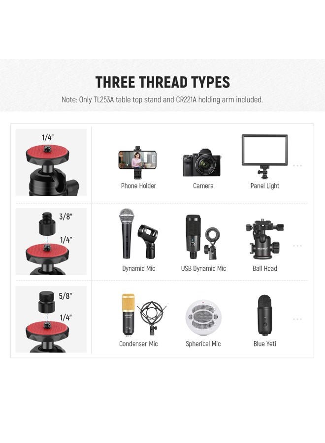 Neewer Camera Desk Mount with Overhead Camera Mounting Arm and 1/4" Ball Head, 17" - 41" Adjustable Tabletop Light Stand with C Clamp for DSLR Camera, Ring Light, Webcam, Photo Video Shooting - Image 4