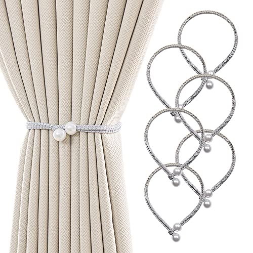 Fapiwen Curtain Tiebacks Ropes, 6pcs Polyester Curtain Holdbacks with Imitation Pearl, Decorative Tiebacks for Home Kitchen Office Window (3pairs, Gray) - Image 1