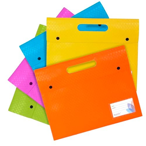 Shuban Expandable Plastic Document Folder with Handle | A4 Size File Organizer with Button Closure | Waterproof Carry Folder for Office, School & Travel (5Pcs)(Multi-Color) - Image 1