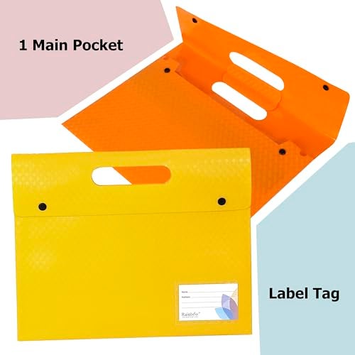 Shuban Expandable Plastic Document Folder with Handle | A4 Size File Organizer with Button Closure | Waterproof Carry Folder for Office, School & Travel (5Pcs)(Multi-Color) - Image 3
