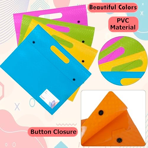Shuban Expandable Plastic Document Folder with Handle | A4 Size File Organizer with Button Closure | Waterproof Carry Folder for Office, School & Travel (5Pcs)(Multi-Color) - Image 2