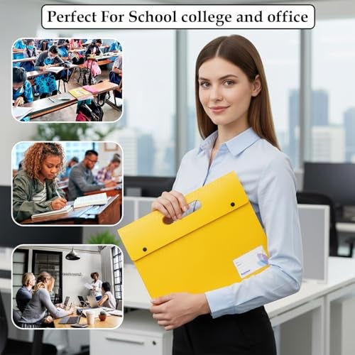Shuban Expandable Plastic Document Folder with Handle | A4 Size File Organizer with Button Closure | Waterproof Carry Folder for Office, School & Travel (5Pcs)(Multi-Color) - Image 5