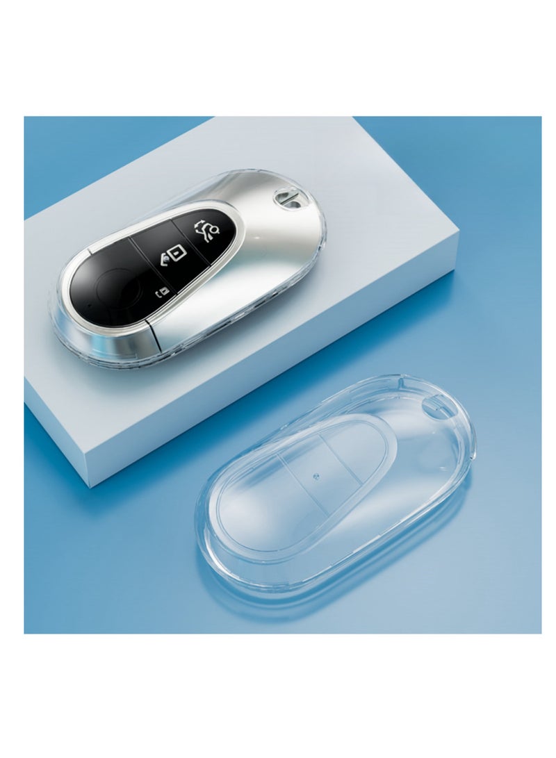 غطاء مفتاح سيارة  مكون من قطعتين متوافق مع سيارات مرسيدس بنز S Series S450L 400L 500L S400 S450 480 500، غطاء شفاف فائق النحافة بتغطية كاملة، مظهر أصلي يحمي من الغبار (شفاف) - Image 2