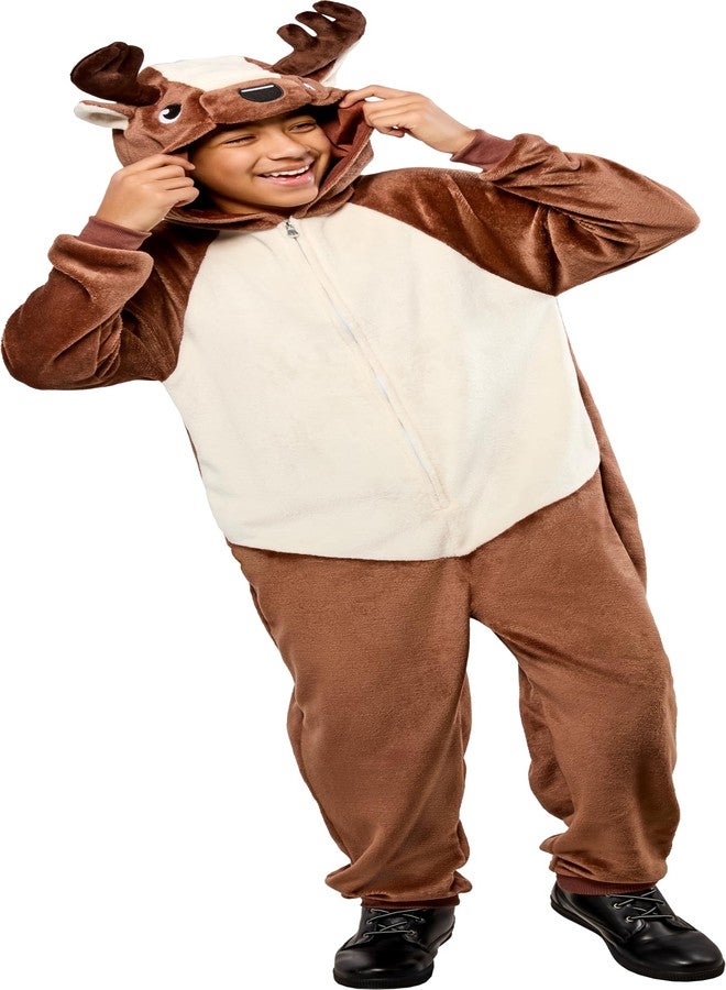 Rubies Reindeer Comfywear Hooded Jumpsuit for Kids, Unisex L/XL - Image 1