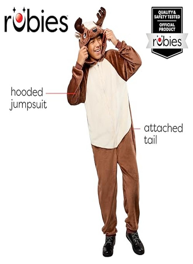 Rubies Reindeer Comfywear Hooded Jumpsuit for Kids, Unisex L/XL - Image 3
