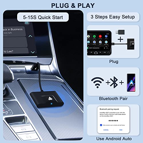 Teeran Android Auto Wireless Adapter for OEM Factory Wired Android Auto Cars Plug & Play Easy Setup Wireless Android Auto Dongle for Android Phones Converts Wired Android Auto to Wireless (Black) - Image 4