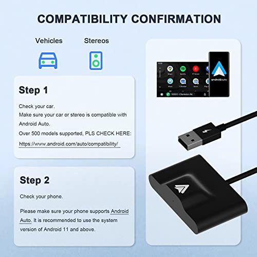 Teeran Android Auto Wireless Adapter for OEM Factory Wired Android Auto Cars Plug & Play Easy Setup Wireless Android Auto Dongle for Android Phones Converts Wired Android Auto to Wireless (Black) - Image 3