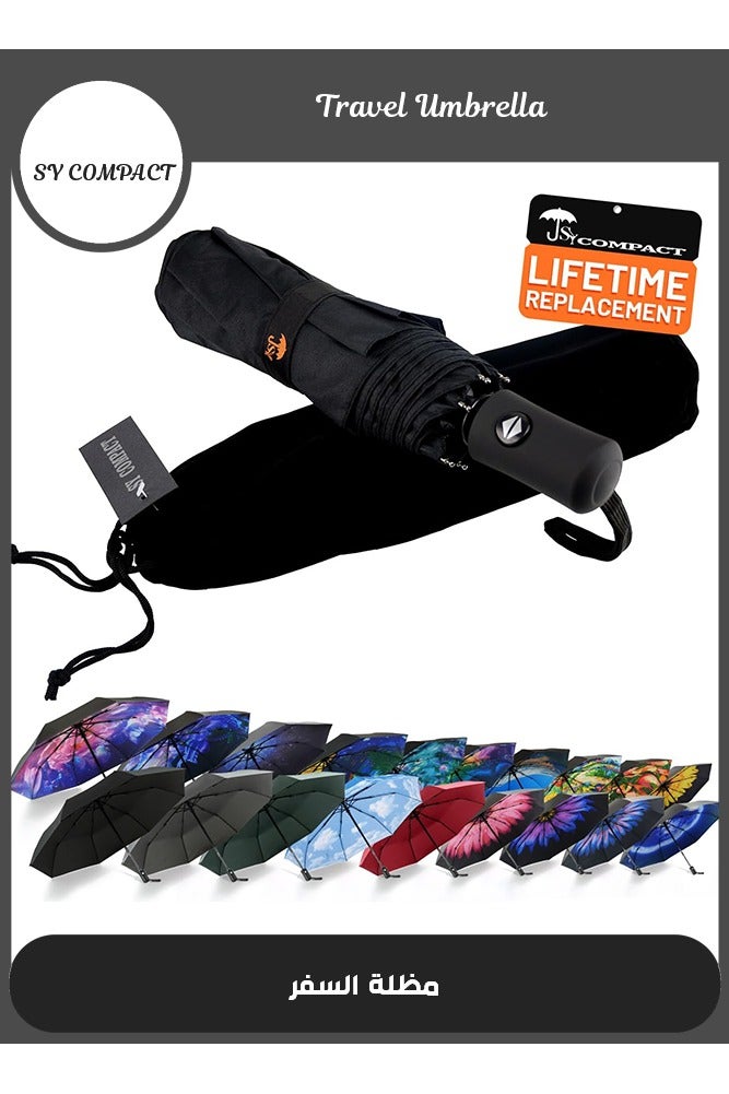 SY COMPACT Automatic Windproof Unbreakable Travel Umbrella, Compact and Lightweight for Outdoor (Black) - Image 1
