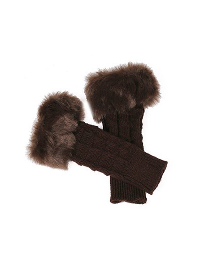  قفازات نسائية بدون أصابع مع فرو صناعي، قفازات شتوية دافئة من نسيج محبوك بنصف أصابع ودافئة للمعصم - Image 2