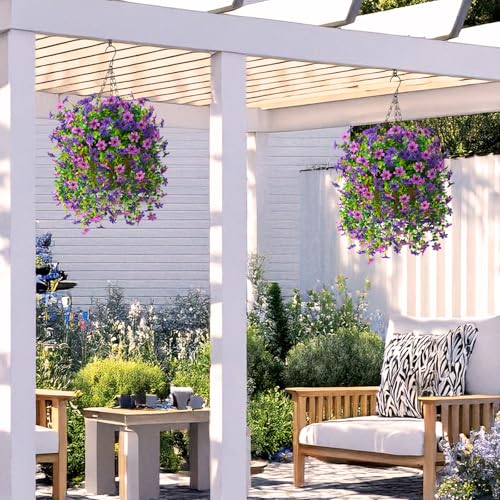 INQCMY Artificial Faux Hanging Flowers Plants Basket for Outdoor Outside Spring Summer Decoration,UV Resistant Fake Silk Daisy in Planter Resistant Look Real for Home Porch Balcony Patio Yard Decor - Image 4