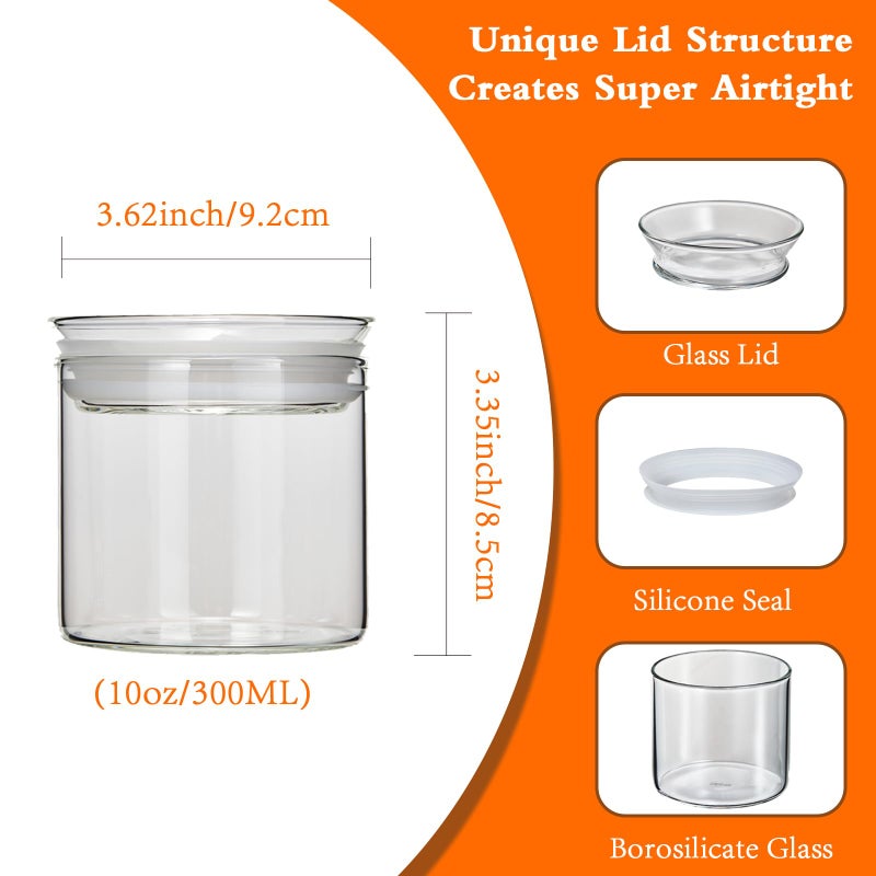 ZENS 10oz Glass Jars with Airtight Lid, 4 Pack Glass Kitchen Canisters Set with Airtight Lids for Spice, Loose Tea, Small Clear Glass Storage Jas Airtight Containers with Lables for Herbs, Sugar. - Image 4