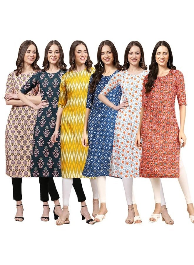 Pinkmint store Women's Crepe Regular Fashion Kurta (pack of 6) L - Image 1