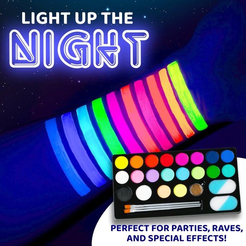 Blue Squid UV Neon Face and Body Paint Glow in the Dark Face Paint Kit 20 Colors Black Light with Stencils, Book - Safe for Sensitive Skin, Non-Toxic UV Painting Professional Accessories Kids Adults - Image 4