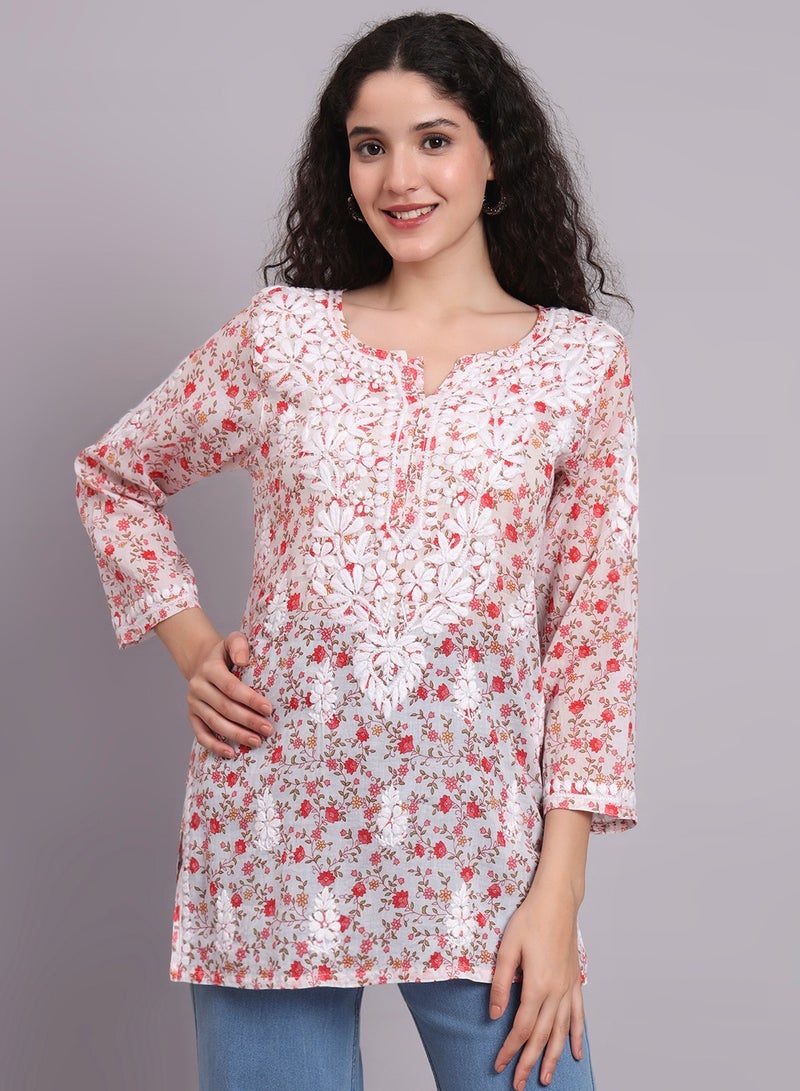 Alaya Hand Embroidered Chikankari Cotton Kurti-AL4073 - Image 1
