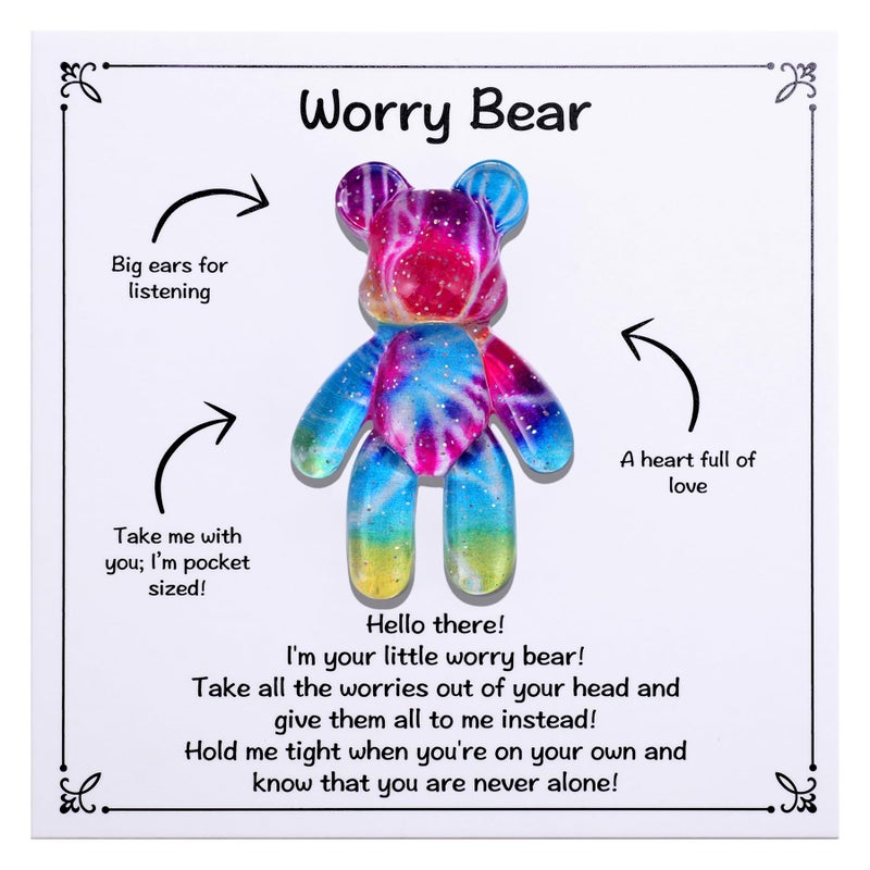 Aesnefe Worry Bear, Pocket Bear Hug, Anxiety Relief Gifts for Men Women, Mental Health Positivity Gift, Stress Relief Gift for Her, Comforting Gifts for Son Daughter Back to School, Rainbow Gradient - Image 1