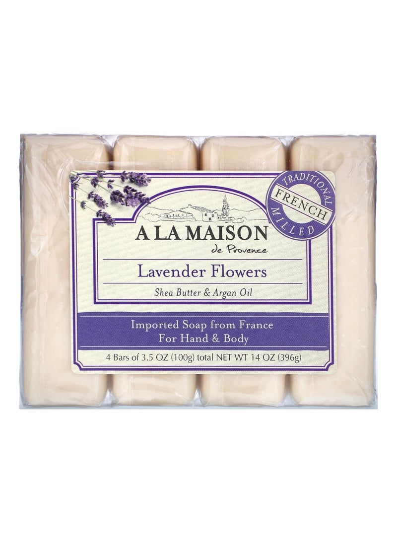 A La Maison De Provence Hand & Body Bar Soap Lavender Flowers 4 Bars 3.5 oz 100 g Each 