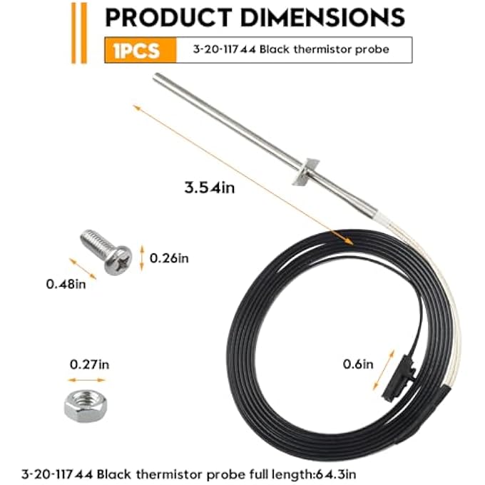 3-20-00744 BLACK ESP THERMISTOR PROBE FOR HARMAN ACCENTRA, ADVANCE, P38, INVINCIBLE, P61, P61A, P68, PC45, PF100, XXV, FOR HARMAN WOOD & COAL DVC500, MARK I, FOR HEATILATOR BA100,REPLACE1-00-00744 - Image 3