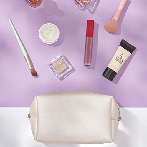 Sohynca 2pcs set PU Leather Cosmetic Bag for Women Minimalism Makeup Bag for Daily Use Portable Storage Purse Small Neat Cosmetic Pouch Water-resistant Toiletry Bag for Travel (Silver) - Image 4