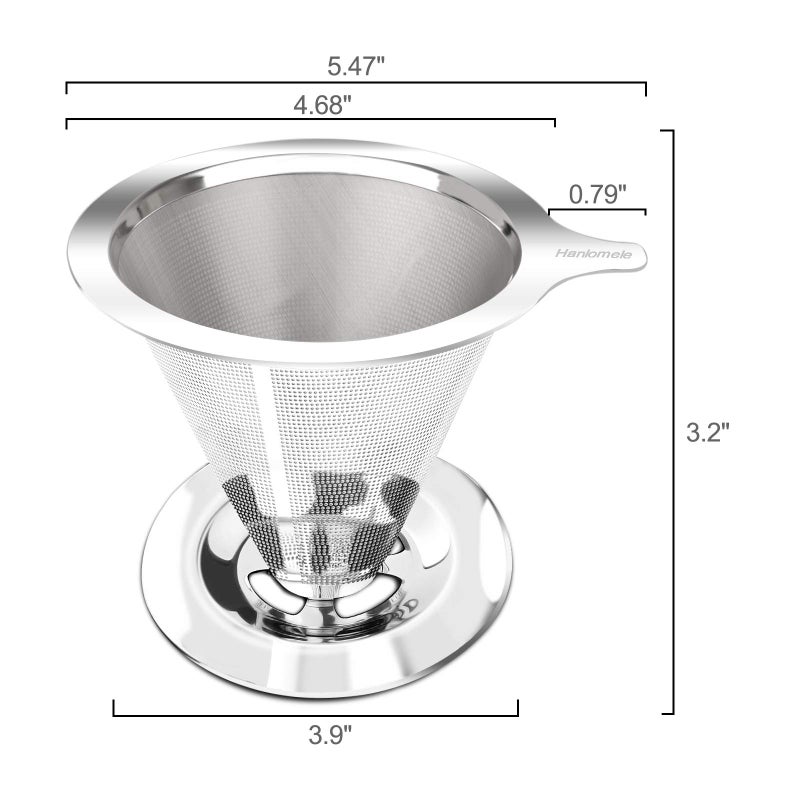 Hanlomele Pour Over Coffee Dripper, Paperless Reusable Coffee Filter, Pour Over Coffee Maker for Single Cup Brew, Double Mesh Design of Stainless Steel Cone Filter for Perfect Extraction (1-2 Cup) - Image 4