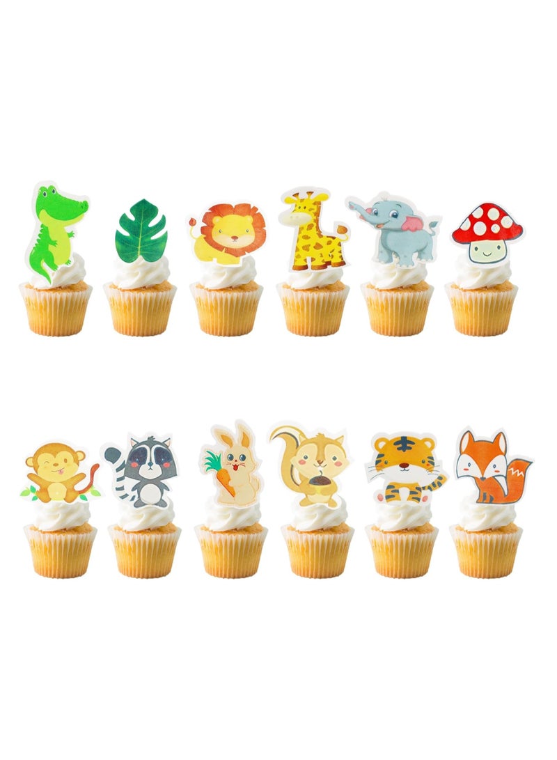 Excefore 60pcs Jungle Safari Animal Theme Cupcake Toppers Dessert Muffin Cake Picks Cake Decoration for Jungle Safari Themed Party Baby Shower or Birthday Party Decoration - Image 1