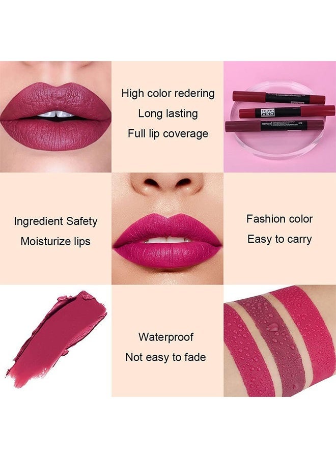 DNM Flowing Golden Kissmatte Soft Lip Stick, 3Pcs Plum Purple Wine Red Matte Lip Sticks Crayon Lip Liner Lipstick Pencil Set for Women Long Lasting 24 Hour Waterproof Lip Liner and Lipstick Set mate 24 horas originales 02&12&14 - Image 3