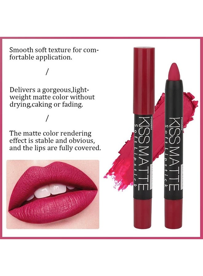 DNM Flowing Golden Kissmatte Soft Lip Stick, 3Pcs Plum Purple Wine Red Matte Lip Sticks Crayon Lip Liner Lipstick Pencil Set for Women Long Lasting 24 Hour Waterproof Lip Liner and Lipstick Set mate 24 horas originales 02&12&14 - Image 4