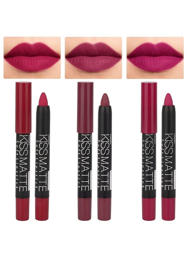 DNM Flowing Golden Kissmatte Soft Lip Stick, 3Pcs Plum Purple Wine Red Matte Lip Sticks Crayon Lip Liner Lipstick Pencil Set for Women Long Lasting 24 Hour Waterproof Lip Liner and Lipstick Set mate 24 horas originales 02&12&14 - Image 1