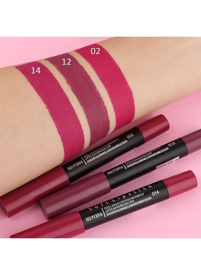 DNM Flowing Golden Kissmatte Soft Lip Stick, 3Pcs Plum Purple Wine Red Matte Lip Sticks Crayon Lip Liner Lipstick Pencil Set for Women Long Lasting 24 Hour Waterproof Lip Liner and Lipstick Set mate 24 horas originales 02&12&14 - Image 5