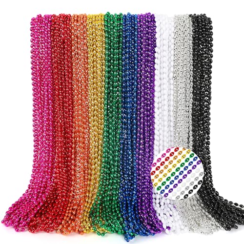 EOBOH Marid Gras Beads 100PCS Oval Bead Necklace Party Favors Metallic 10 Kinds of 32 Beaded Necklaces Stuff Festival Parade Beads Bulk Throw Accessories for Mardi Gras Birthday Celebrations Decor - Image 1