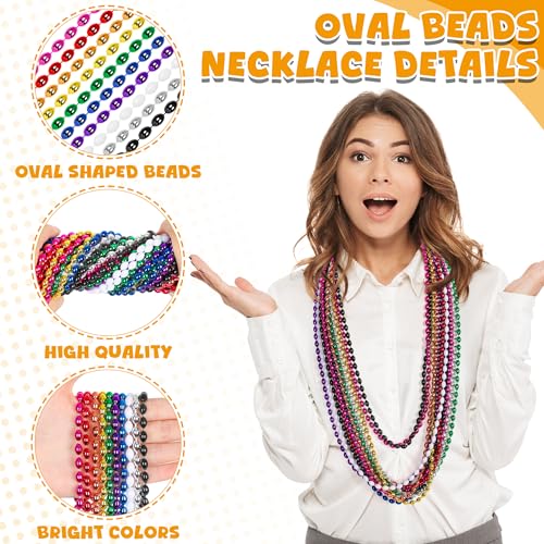 EOBOH Marid Gras Beads 100PCS Oval Bead Necklace Party Favors Metallic 10 Kinds of 32 Beaded Necklaces Stuff Festival Parade Beads Bulk Throw Accessories for Mardi Gras Birthday Celebrations Decor - Image 5