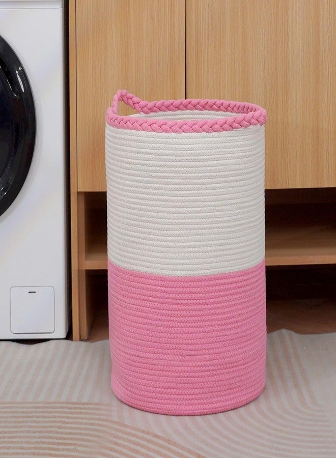 Brishtl 75L Woven Laundry Basket,Cotton Tall Laundry Hamper For Blankets,Clothes,Pillows,Toys,Shoes Large Laundry Bin (15 X 20 Inch, Pink White) - Image 5