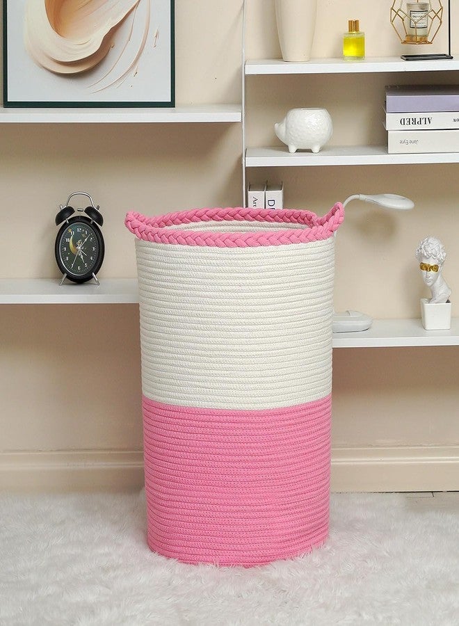 Brishtl 75L Woven Laundry Basket,Cotton Tall Laundry Hamper For Blankets,Clothes,Pillows,Toys,Shoes Large Laundry Bin (15 X 20 Inch, Pink White) - Image 4