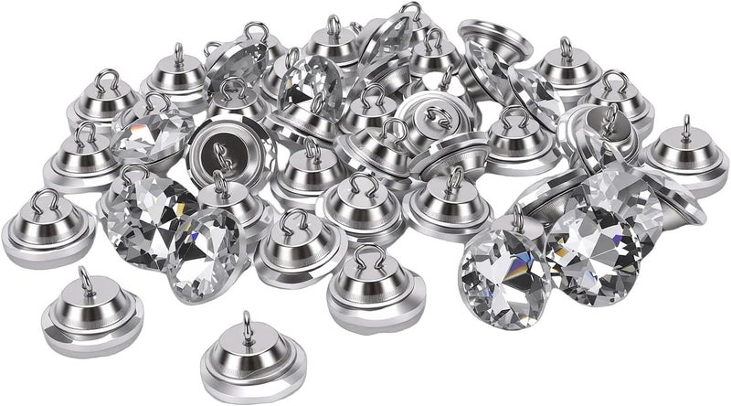 Naroote 100PCS Clear Rhinestone Buttons, Round Sewing Buttons, Circular with Metal Loop Base, Ideal for Crafts Clothing Furniture Decoration - Image 1