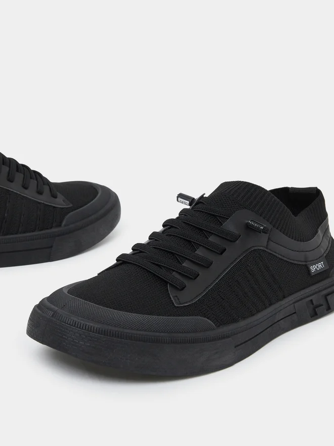Styli black Styli Men Lace-Up Knit Panel Design Sneakers for Men | Best Price UAE