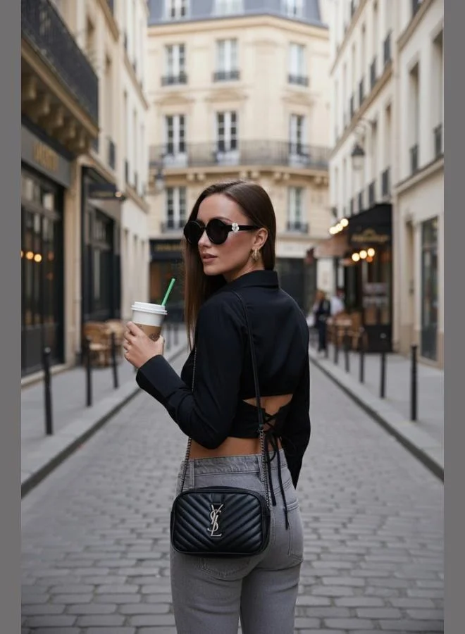 Lela Lela Fitted Fit Cotton Corset Detailed Long Sleeve Crop Shirt Women's SHIRT 611GO00376