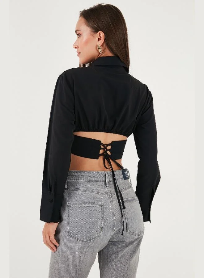 Lela Lela Fitted Fit Cotton Corset Detailed Long Sleeve Crop Shirt Women's SHIRT 611GO00376