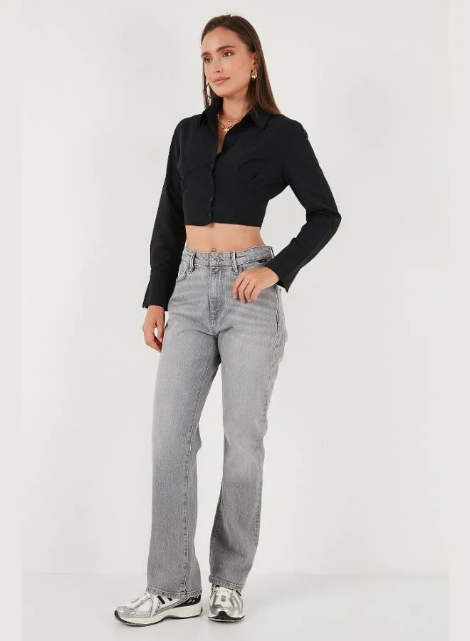 Lela Lela Fitted Fit Cotton Corset Detailed Long Sleeve Crop Shirt Women's SHIRT 611GO00376