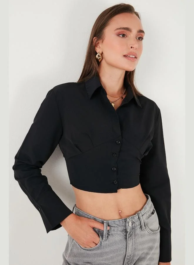 Lela Lela Fitted Fit Cotton Corset Detailed Long Sleeve Crop Shirt Women's SHIRT 611GO00376