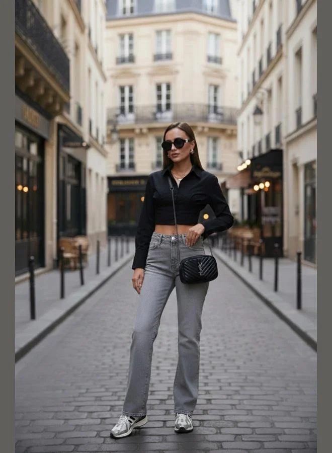 Lela Lela Fitted Fit Cotton Corset Detailed Long Sleeve Crop Shirt Women's SHIRT 611GO00376