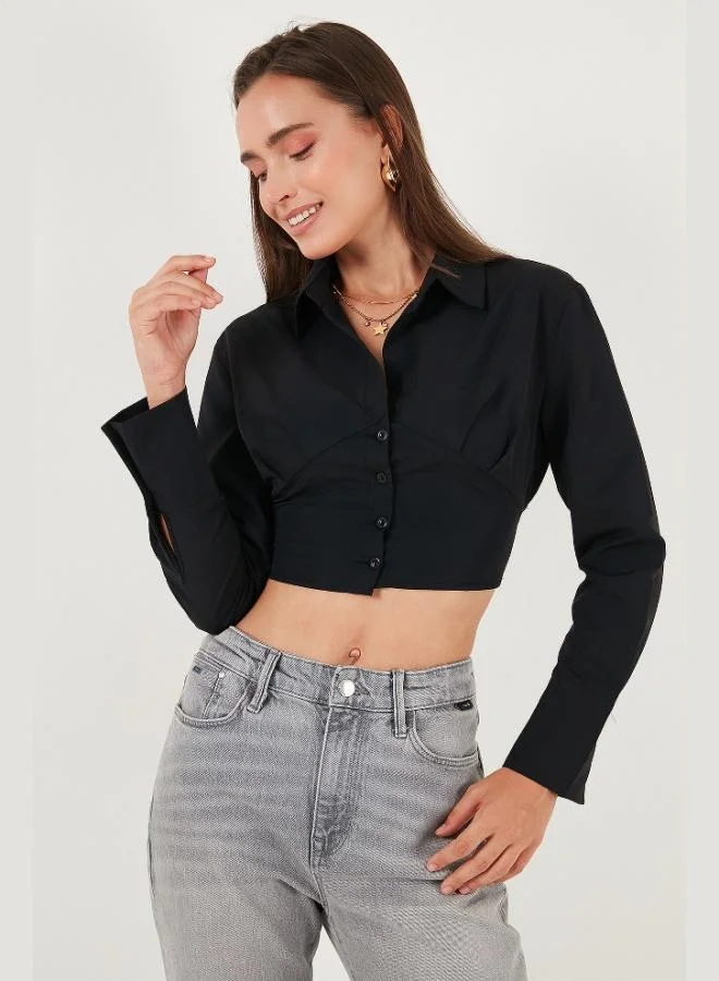 Lela Lela Fitted Fit Cotton Corset Detailed Long Sleeve Crop Shirt Women's SHIRT 611GO00376
