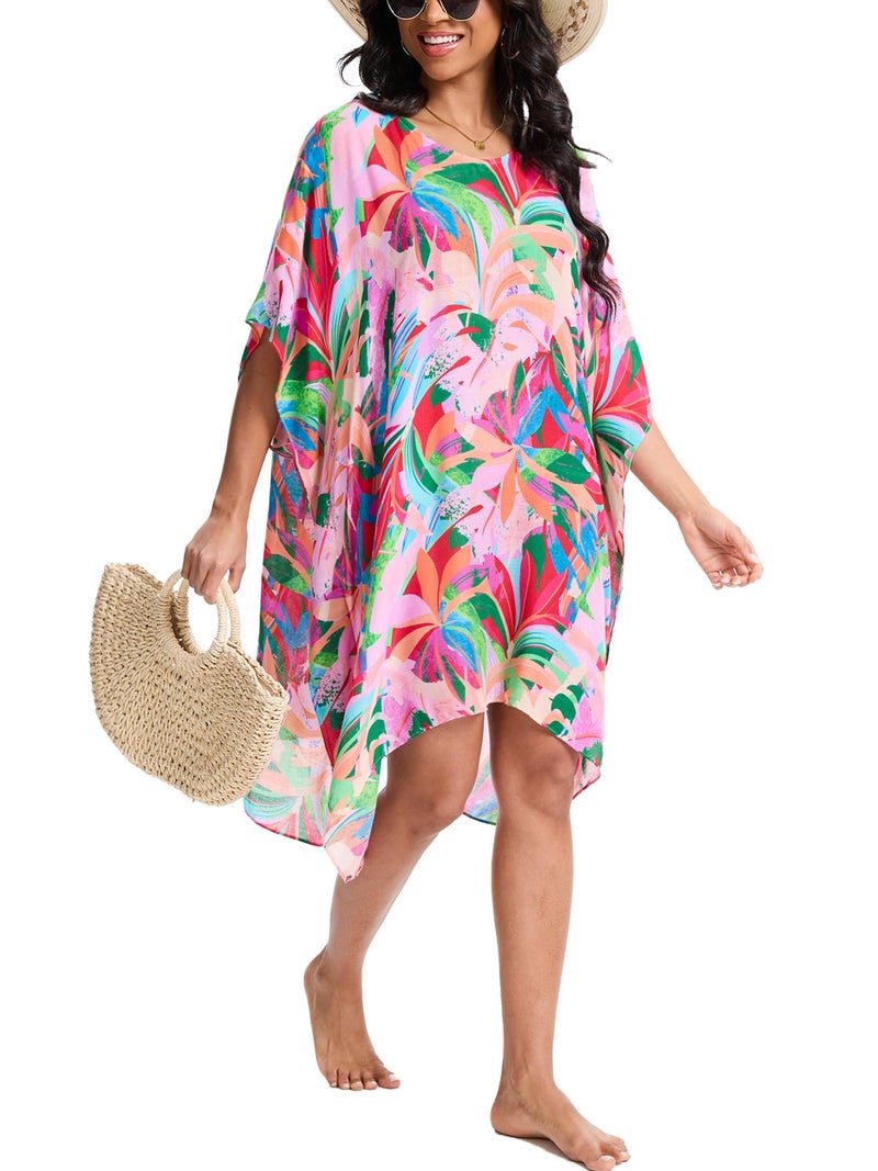 Moss Rose Women's Beach Kaftan Dresses Kimono Swimsuit Cover up for Bathing Suit with Floral Pattern B Pink - Image 5