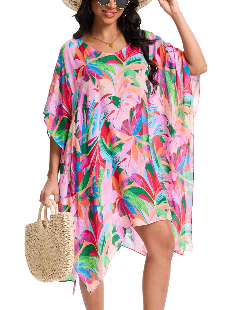 Moss Rose Women's Beach Kaftan Dresses Kimono Swimsuit Cover up for Bathing Suit with Floral Pattern B Pink - Image 2