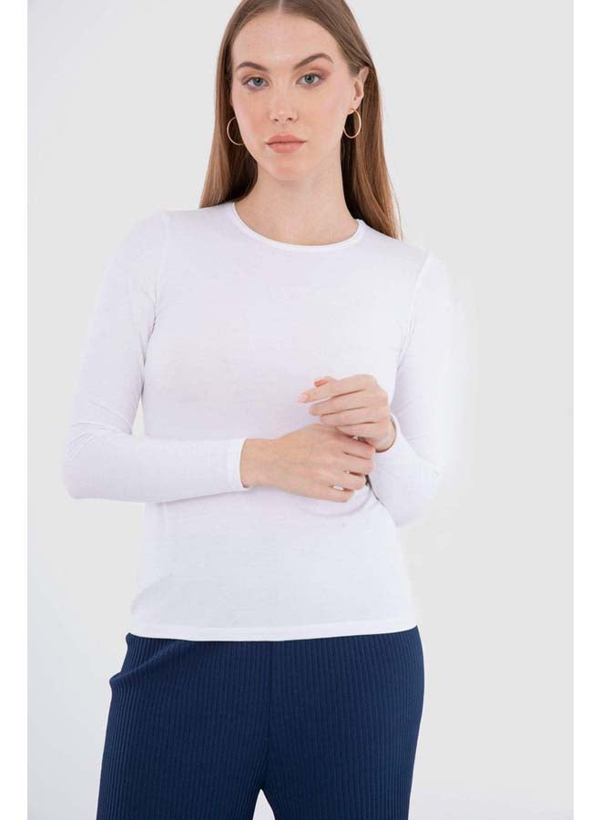 Carina T-Shirt Round Long Sleeves (V) White