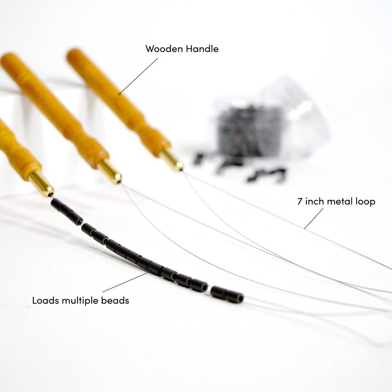 The Hair Shop Loop Needles - Wooden Grip Metal Wire Threading Tool for Quick and Easy Installation of I-Tip Remy Human Hair Extensions - Beader for Microlinks, Microbeads, Tubes (3 Pack) - Image 4