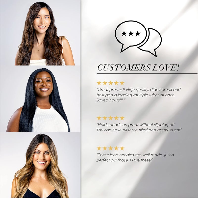 The Hair Shop Loop Needles - Wooden Grip Metal Wire Threading Tool for Quick and Easy Installation of I-Tip Remy Human Hair Extensions - Beader for Microlinks, Microbeads, Tubes (3 Pack) - Image 5