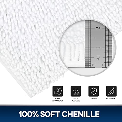 TREETONE Chenille Bath Mat 3 Piece Bathroom Rugs Set, 20x20 Inchs U-Shape Contoured Toilet Mat & 20x32 Inchs Rug & Lid Cover, Soft, Water Absorbent Plush Rugs for Tub Shower & Bath Room -White - Image 3