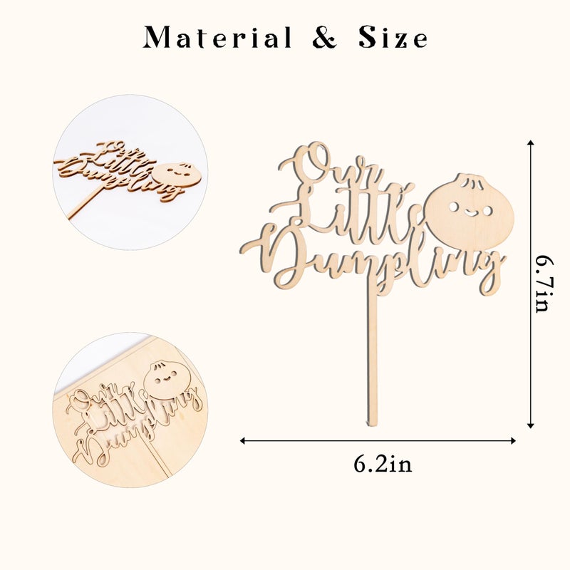 MUWEOL Little Dumpling Wood Cake Topper - Baby Shower Party Decor  Dumpling Themed Party Supplies - Image 2